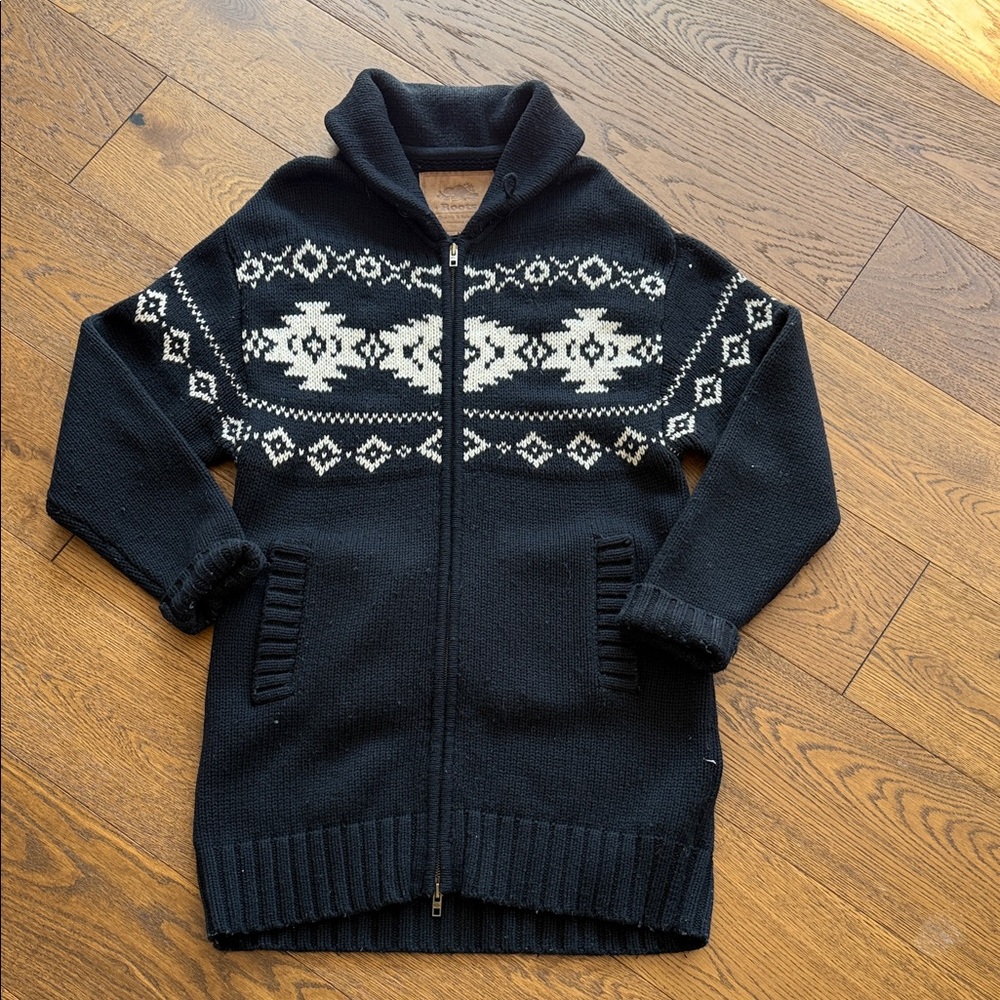 Roots Black and White Cardigan Sweater